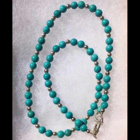 Genuine Turquoise Cabochon Sterling Silver Necklace - Picture 1 of 8